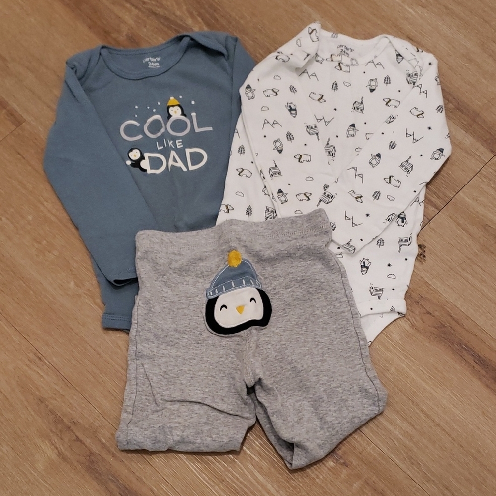 3pc Long sleeve Penguin pants set Sz 24 mos